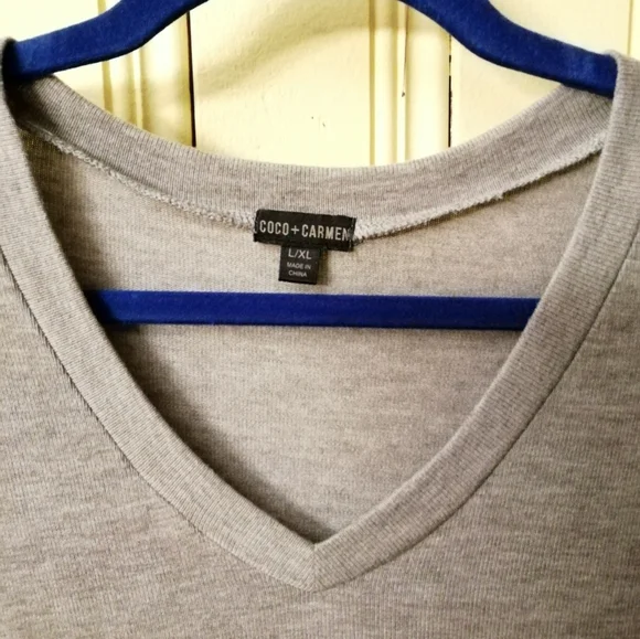 Coco + Carmen Coastal Grandmother Style V-Neck Jersey+Lace Tunic Jumper, XL - Picture 2 of 5